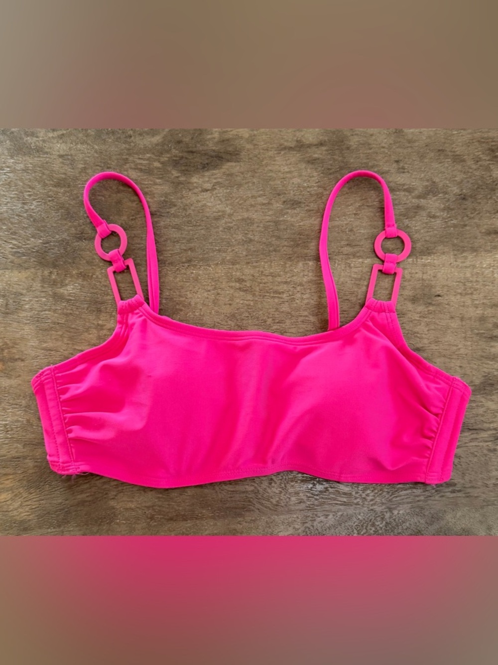 10: Shade & Shore Hot Pink Bandeau Bikini Top with Ring-Strap Details - 34B
